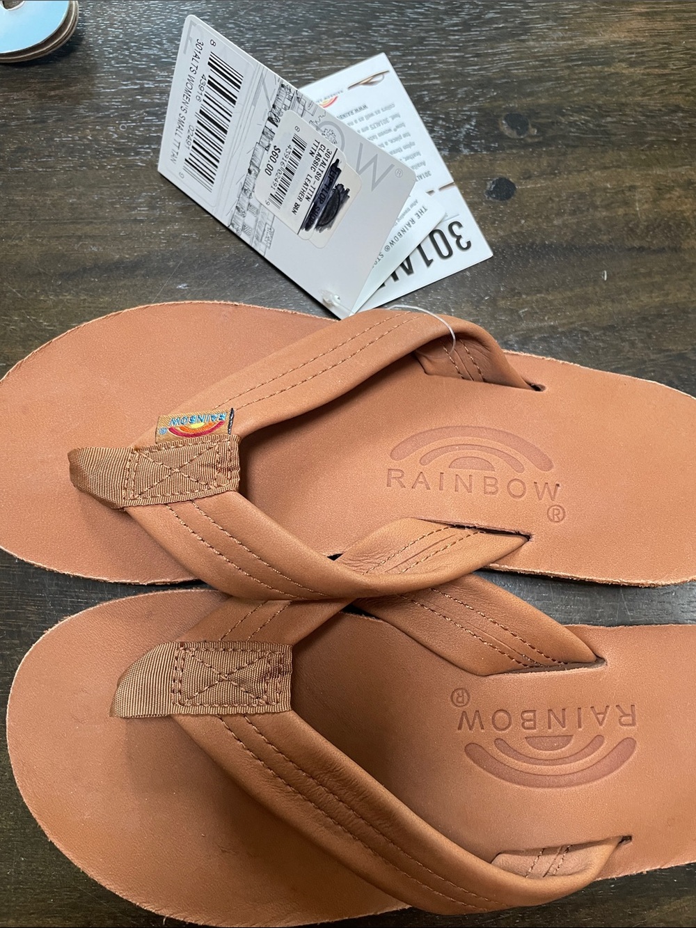 Rainbows wide strap Tan flip flops